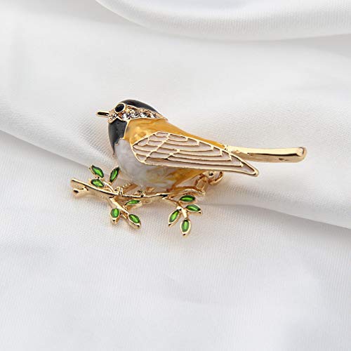Bobauna Gold Tone Enameled Sparrow Bird Branch Animal Brooch Pin For Women Girls (Sparrow Bird Brooch) #TOP3