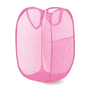 Pop Up Laundry Hamper, Mesh Laundry Basket Collapsible, Foldable Hamper for Travel and Storage (Pink)