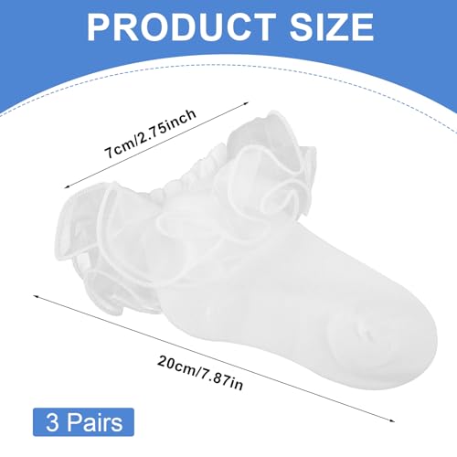 3 Pairs White Ruffle Socks Girls, Big Double Lace Frilly Sock Comfortable Cotton,Cute Girls Ruffle Ssocks 8-10 Years Old Dress And Daily2