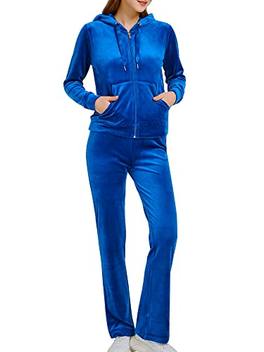 Woolicity Damen Hausanzug Velours Nicki Freizeitanzug Trainingsanzug Set Sportanzug Jogginganzug Schlafanzug mit Reißverschluss Oberteil und Hose Set