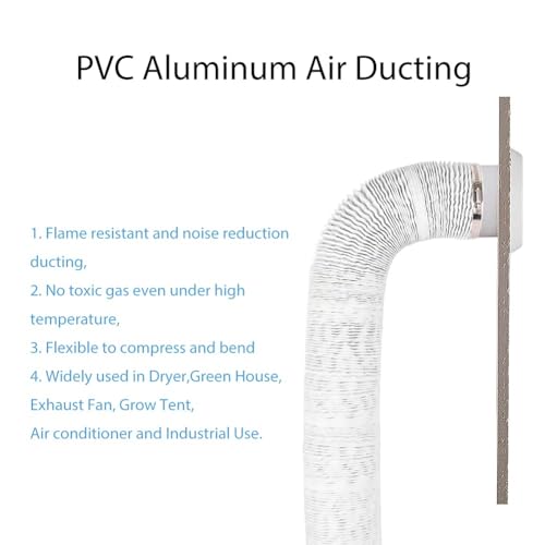 YIJUHOU 4 Inch 5 Feet Air Ducting, Flexible Aluminum Dryer Vent Hose for HVAC Ventilation, Fan Filter and Grow Tent, 2 Clamps Include (White) - Thumbnail 4