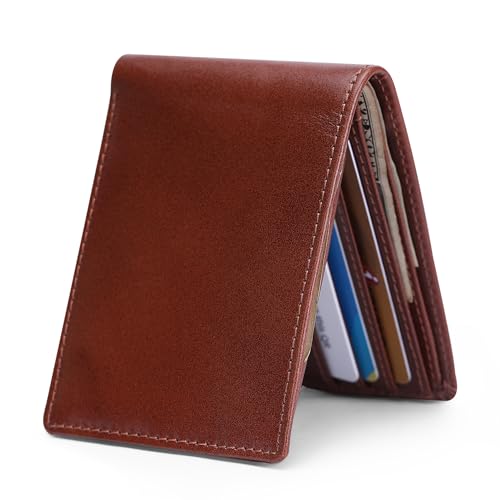 The Antiq Leather Wallet for men, Extra capacity with 2 ID Windows, RFID Blocking, Currency Organiser, Men's Purse, Slim Billfold with 6 Credit Card Slots, Gift for Him (Pass Case Wallet, Wine)2