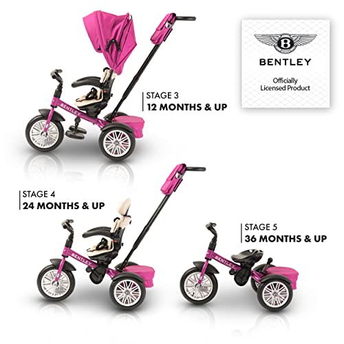 Image of Bentley 6-in-1 Baby Stroller & Toddler Tricycle - Officially Licensed Luxury Kids Bike, Convertible Travel Strollers & Kid Trike with Air Wheels, Canopy & Safety Features (6m-5y+ | Fuschia Pink)