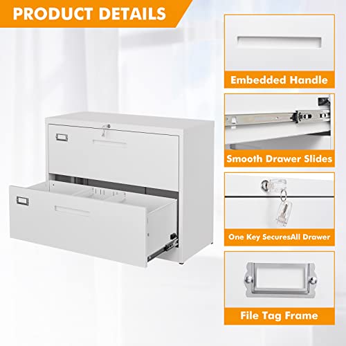 Stani Lateral File Cabinet With Lock, 2 Drawer Metal Filing Cabinet, Lateral Filing Cabinet With Lock For Home Office, Locking Metal Steel Wide File Cabinet For Legal/Letter A4 Size #TOP5