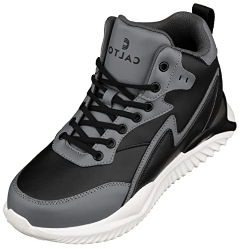 Image of CALTO Men's Invisible Height Increasing Elevator Trainer Shoes - Black /Grey Lace-up Lightweight Fashion High-Top Sneakers - 4 Inches Taller - S3061 - Size 12 D(M) US