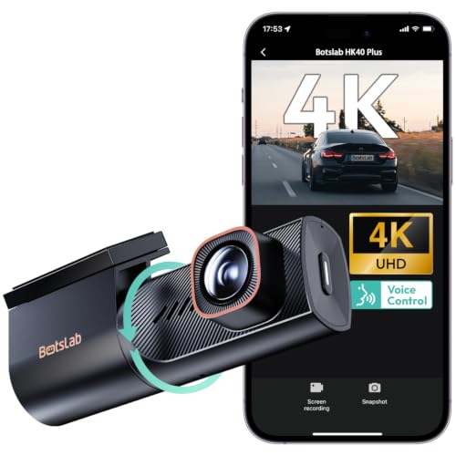 Botslab 4K Dash Cam Front with Night Vision[2026 Upgraded], 360°Rotatable Mini Car Camera with Super Capacitor, 5.8G WiFi & Bluetooth Dual-Band Connection, 24/7H Parking Mode, G-Sensor (HK40