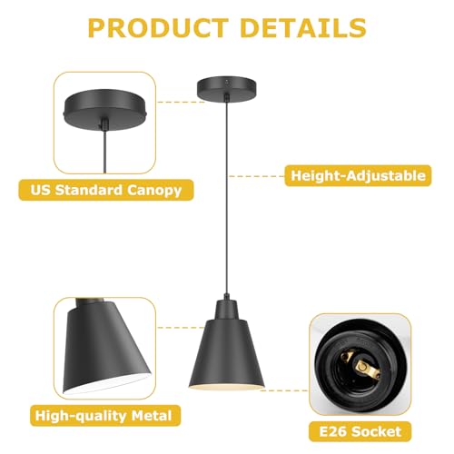 Black Pendant Light Kitchen Island, Hanging Kitchen Lights, 3-Pack - Image 5