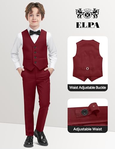 Image of Boys Suit Vest Set 4 Pieces Slim Fit Kids Burgundy Formal Vest and Pants Set for Wedding Ring Bearer, Easter, First Communion, Confirmation, Graduation Toddler Boys Size 2