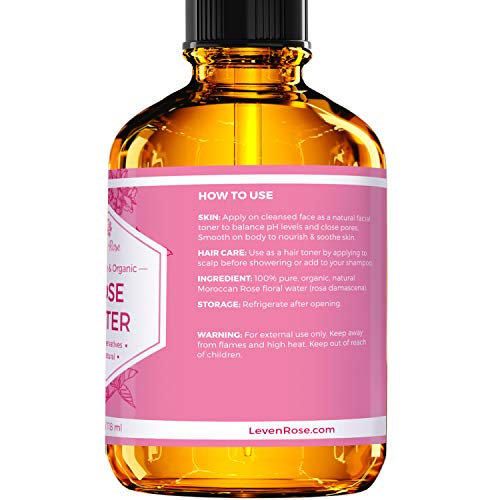 Rose Water Facial Toner By Leven Rose, Pure Natural Moroccan Rosewater Hydrosol Face Spray 4 Oz #TOP7