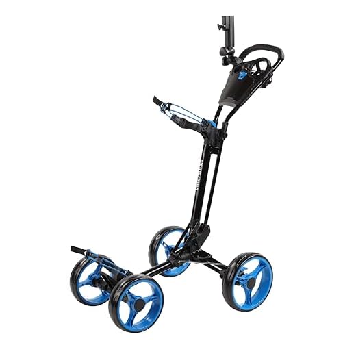 Qwik-Fold 4 Wheel Folding Push Pull Golf CART - Foot Brake - ONE Second to Open & Close! (Black/Blue)