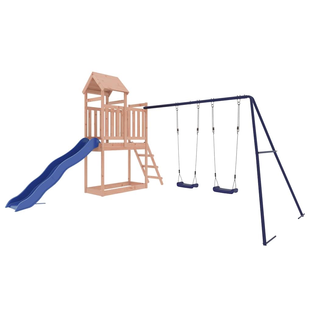 vidaXL Spielturm, Klettergerüst mit Rutsche Schaukel, Kinder Kletterturm mit Holzdach, Spiel-Zubehör für Garten, Holz Spielplatz, Massivholz Douglasie