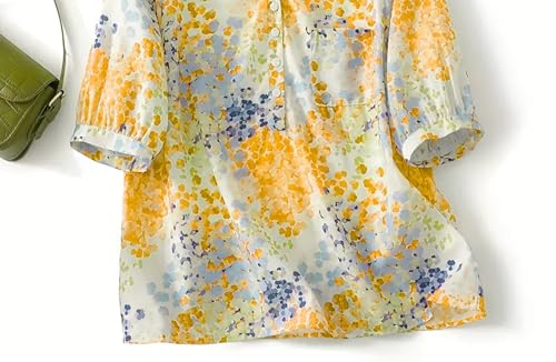 Image of Gufrina Women's Blush Pink Abstract Printed Western Top with Mandarin Collar, Half Button Placket and Relaxed Fit Sleeves