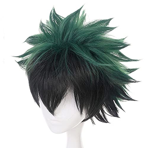 IMEYLE Peruca de anime de cor verde, peruca de cabelo ondulado curto com franja, cabelo sintético de
