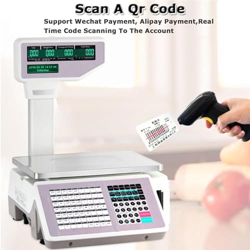 Image of Label and Barcode Printing Scale with Thermal Printer, Digital Price Computing, Dual LCD Screen for Supermarket, Retail Store, Warehouse Use