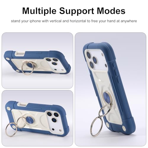 Image of MARKILL Compatible with iPhone with Built-in 360Rotating Ring Stand, Military Grade Drop Protection Full Body Rugged Heavy Duty Case Durable Cover (Blue, iPhone 17 Pro)