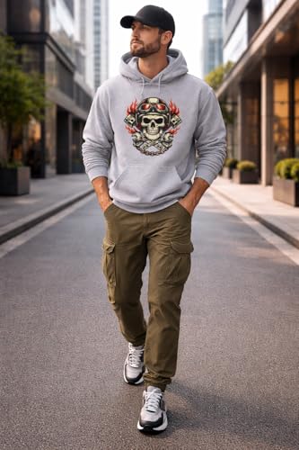Image of Maydear Men's Skull Motorcycle Graphic Hoodie Vintage Biker Pullover Sweatshirt Casual Hooded Sweatshirt