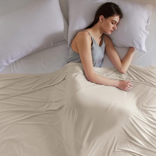 Image of Bedsure Silky Soft Cooling Blanket Queen Size, 90 inchx90 inch, Beige