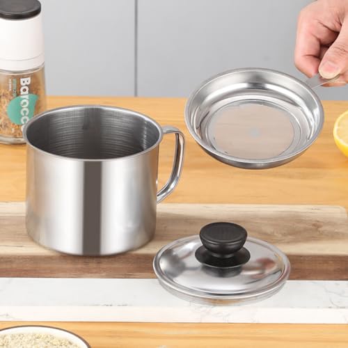 Filtro de óleo de aço inoxidável para armazenamento doméstico de óleo de cozinha com tampa de malha