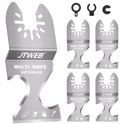 JTWEB Oscillating Multi Tool Hook Knife Blade Scraper, 5PCS Asphalt Shingle Cutter Tool for Cutting Soft Materials, Roofing Shingles, PVC Carpet, Cardboard, Multitool Saw Blades Kit for Bosch by JTWEB - Used condition - US$12.48