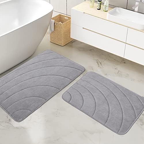 LUNAYE Bathroom Rugs Set, Soft and Super Absorbent Rug, Memory Foam Shower Mat, Non Slip Quick Dry Bath Floor Decor, 2 Piece Gray…