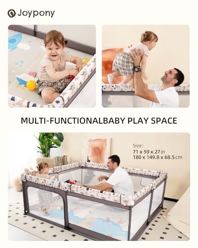 Baby Playpen with a Mat, 71"x59" Large PlayPen for Babies and Toddlers, Outdoor Play Yard for Baby Activity Center, Sturdy Safety Fence with Breathable Mesh and Anti-Slip Base - Thumbnail 7