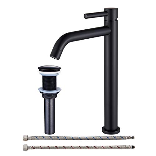 Senlesen - Grifo mezclador monomando para lavabo de baño con un solo agujero y desagüe automático sin desbordamiento, color negro mate