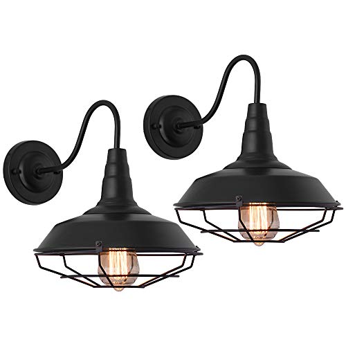 KOSTOMO 2 Pack Farmhouse Wall Lamp Black Gooseneck Barn Light Fixture Hardwire Vintage Wall Sconce Home Pathway Warehouse Outside Led Light Fixtures