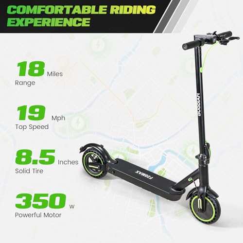 Electric Scooter Adults,Folding E Scooter with 350/500W Motor 19 Mph 18 Miles Range,8.5" Solid Tires Folding Commuting Motorized Kick Scooter (350W 19MPH 7.8AH 18 Miles Dual Rear Suspension - Green) by DUODIAN - Image 8