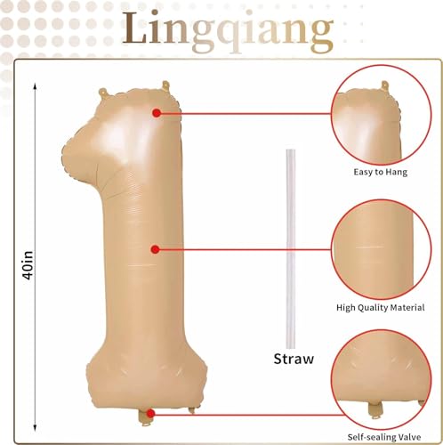 image for Lingqiang Nude Number 1 Balloons, 40 Inch Tan 1st Birthday Foil Balloo