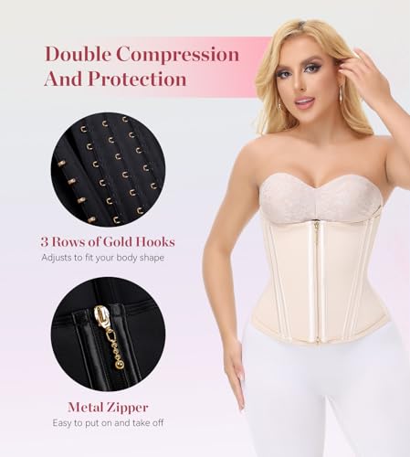 Image of SHAPSHE Waist Trainer For Women Cincher Underbust Corset Shapewear Zipper | Double-Layer Tummy Control Smooth Belly,15 Steel Bones Support Back,Elastic Mesh Enhances Comfort,Postpartum,Daily,Workout