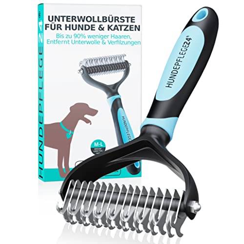 Hundepflege24 Hundebürste Unterwolle für mittellanges & langes Fell - Bis zu 90% weniger Haaren, Entfernt Unterwolle & Verfilzungen - Hunde Bürste als Unterfellbürste Hunde, Katzen & Pferde Cover