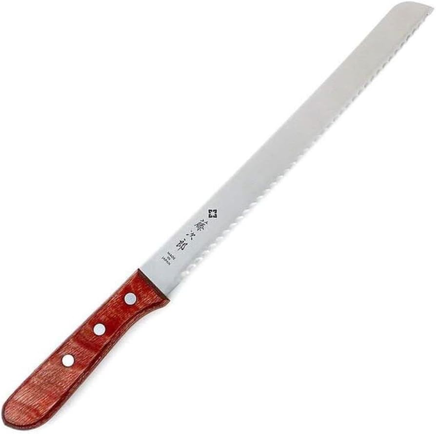 Japan Hand Made Bread Knife Slicer Cutter, 14.75", Stainless and Wood - Reinforced Laminated Material