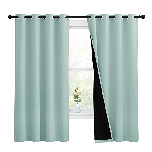 Image of NICETOWN Aqua Blue 100% Blackout Lined Curtains, 2 Thick Layers Completely Blackout Window Treatment Thermal Insulated Drapes for Kitchen /Bedroom (1 Pair, 55-inch Width x 68-inch Length per Panel)
