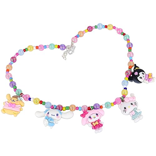 Roffatide Anime Cinnamoroll Womens Beaded Necklace mit Kuromi Pendant Vibrant Color Melody Kawaii Lolita Style Choker Halskette Zubehör Charm Schmuck für BFF Freundschaft Geschenke