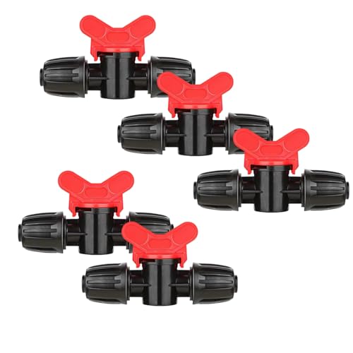 Drip Irrigation Shut Off Valve 5 Pack - 1/2 Inch In-Line Lock Barbed Switch On/Off Control for 1/2 ID (0.60-0.63 OD) Tubing Anti-Drop Valve for Garden Sprinkler Systems