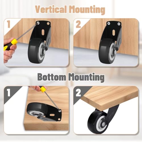 Image of Small Gate Wheel 2inch-4pcs, Anti-Sag Door Bottom Support Wheels | Steel Plate Mount Gate Caster Wheel with Screws, 55Lbs Each, Silent Rubber Wheel for Wooden Fence Gate, Cabinet, Furniture