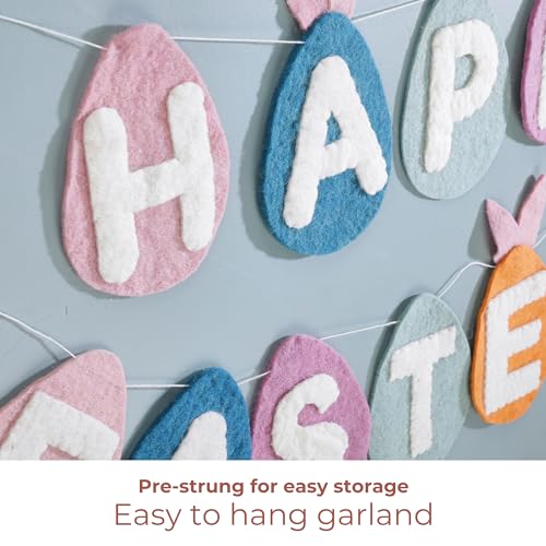Image of Folkulture Easter Garland (6 ft) | Premium Wool Felt Bunny Garland for Easter Decorations, Outdoor Spring Party & Home Decor | Easy to Hang, Adjustable Happy Easter Banner Or Garland for Mantle, Wall