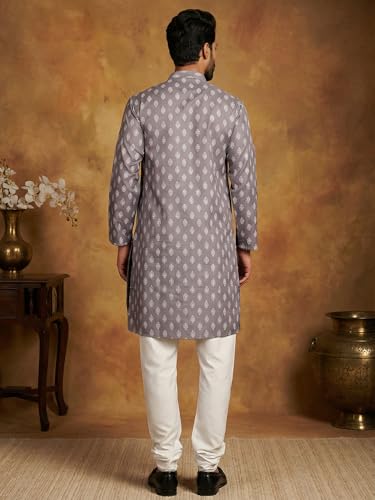 Image of Amazon Brand - Tavasya Men Floral Printed for Regular Fit Kurtas | Ethnic Wear | Festive | Cotton Blend | Knee Length