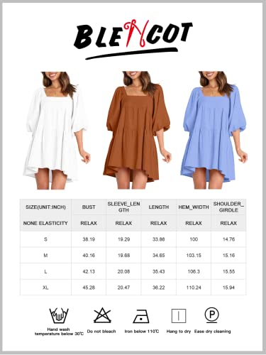 Blencot Women's Summer Square Neck Puffed Sleeve Mini Dresses Backless Lace Up Bohemian Badydoll Dresses White Small #TOP4