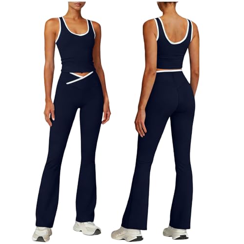 Haut court sans manches et pantalon de yoga bootcut en ensemble de sport 2 pièces