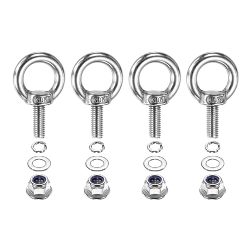 Image of PATIKIL M8 x 20mm Shoulder Eye Bolt, 4 Pcs 304 Stainless Steel Lifting Ring Threaded Eye Bolt with Flange Lock Nuts Spring and Flat Washers for Hanging Tie Down Straps Outdoor Indoor