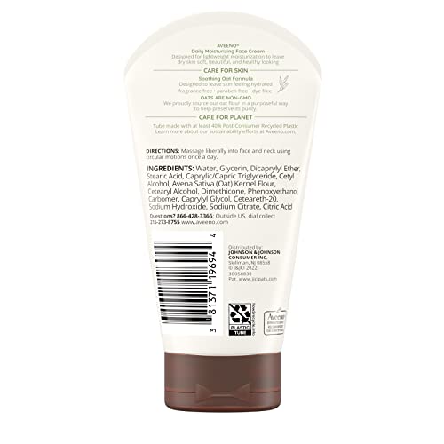 Aveeno 19694 Daily Moisturizing Face Cream With Prebiotic Oat For Sensitive Skin, Lightweight Hydrating Face Moisturizer For Dry Skin, Paraben-Free, Fragrance-Free, Dye-Free thumb #7