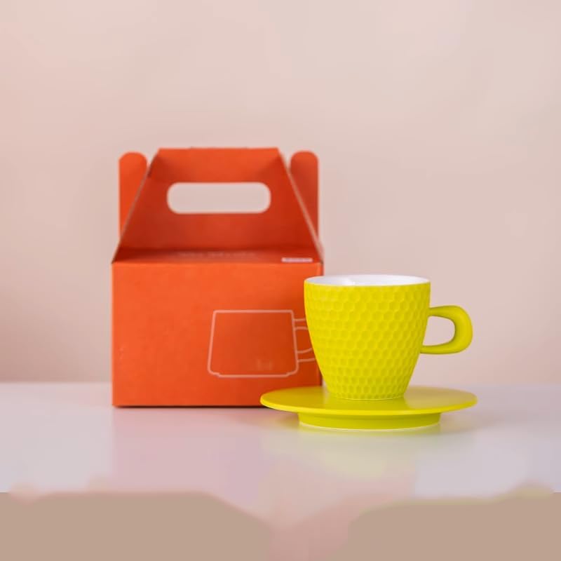 Retro Coffee Cup with Ceramic Mug Saucer Set-Yellow2
