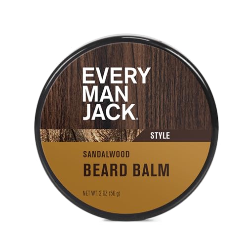 Every Man Jack Beard Balm - Moisturize, Strengthen And Style Your Beard w/Medium Hold - Light Sandalwood Scent - Made w/Naturally Derived Ingredients like Candelilla Wax and Shea Butter - 2 oz