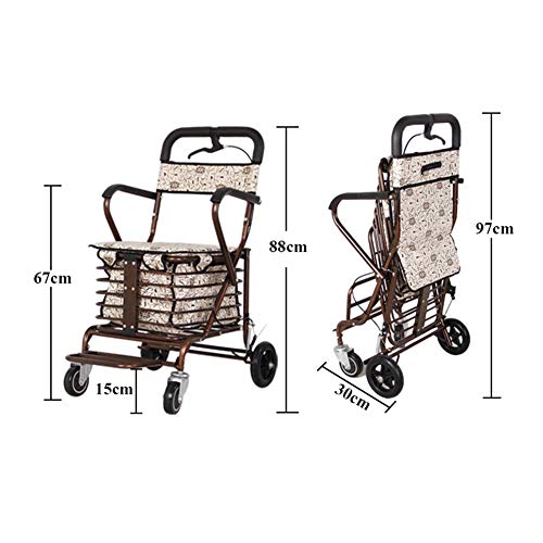 Einkaufstrolley Klappbar Alter Mann Einkaufswagen, Leicht Faltbar, Wagen Mit Bremsen, Reiseassistenten, Sitz Und Pedal – Bild 6