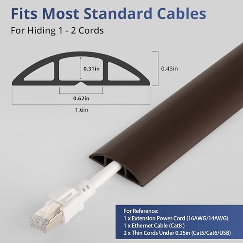 Image of ZhiYo 5.6ft Cord Covers for Wires on Floor, Cord Hider Floor Hide Extension Cords, Soft PVC Cable Cover Cable Protector, Wire Cavity W0.62in H0.31in, Vintage Coffee
