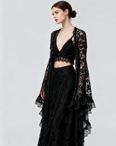 Boléro Femme Gothique En Dentelle Noire - Manches Longues évasées, Pour Robe Sans Manches, Mariage, Soirée, Cosplay
