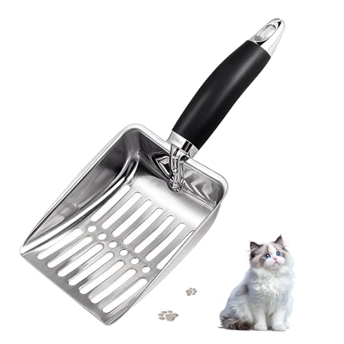 soodyoow Cat Litter Scoop Stainless Cat Poop Scoop Litter Tray Scoop Poop Scoop Cat Litter Cat Litter Scooper Litter Scoop Easy to Clean Durable for Cat Litter Box (Black)