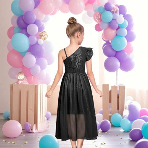 LQSZ Girls Sequin Dress Ruffled Sleeve Toddler Tulle Sparkly Formal Pageant Prom Party Dresses 3-14 Years3