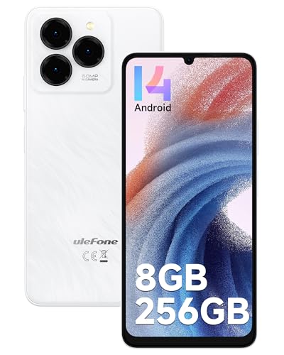 Ulefone Note 20 Pro Handy Ohne Vertrag 8GB+256GB/1TB Expand, 50MP Kamera, 6000mAh Android 14 Octa Core Smartphone, 6.75 HD+ Display 90Hz 4G Dual SIM Handys, WIFI 5G Fingerabdruck Face ID GPS OTG-Weiß